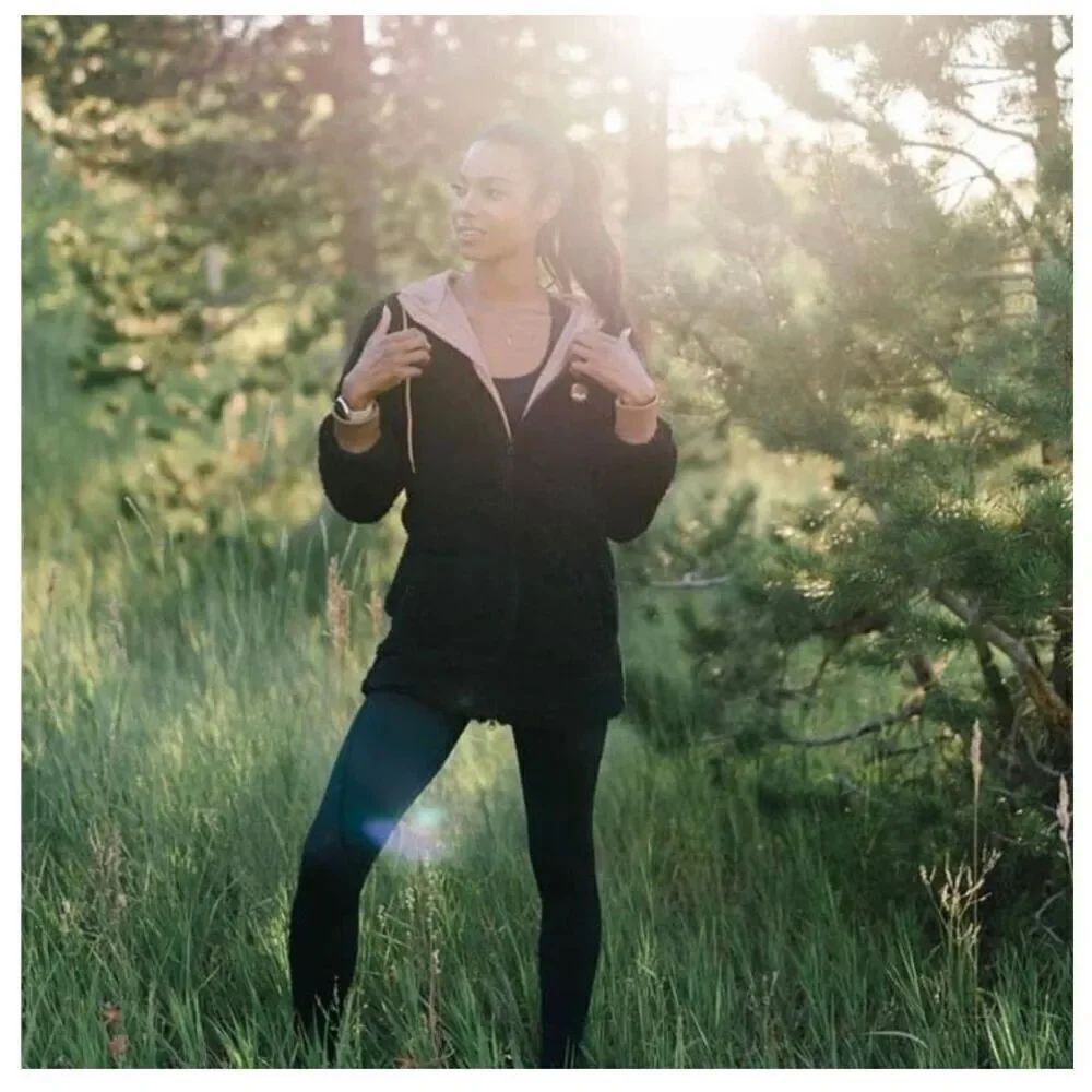 ZYIA Black Long Hooded Teddy Jacket size Small
